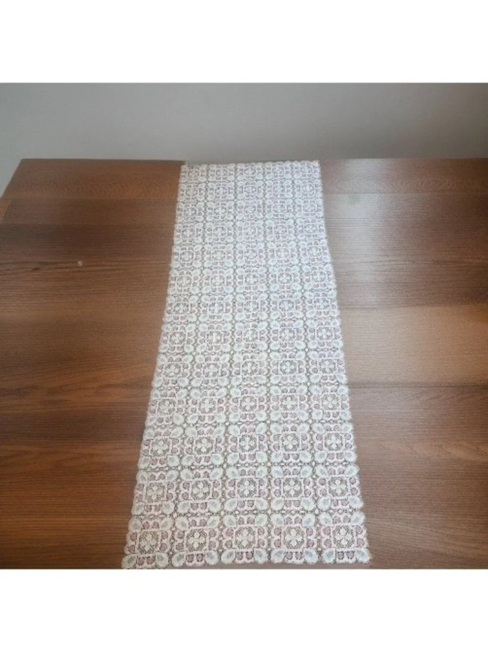 VTG Lace Table Runner Champagne & Pink Sheer Crochet 22X60